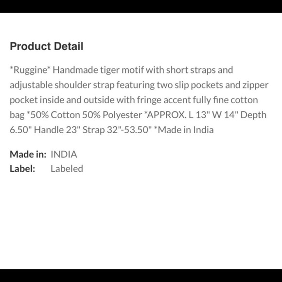 New! Ruggine Handmade Tiger Motif Bag - Picture 12 of 12